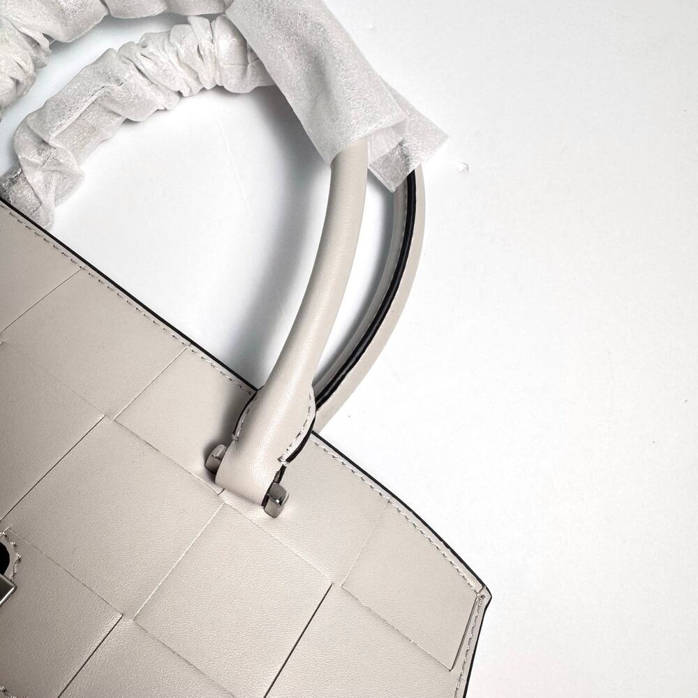 Calvin Klein Becky Turnlock Convertible Satchel Vegan Leather Dove Gray NWT - Picture 7 of 12